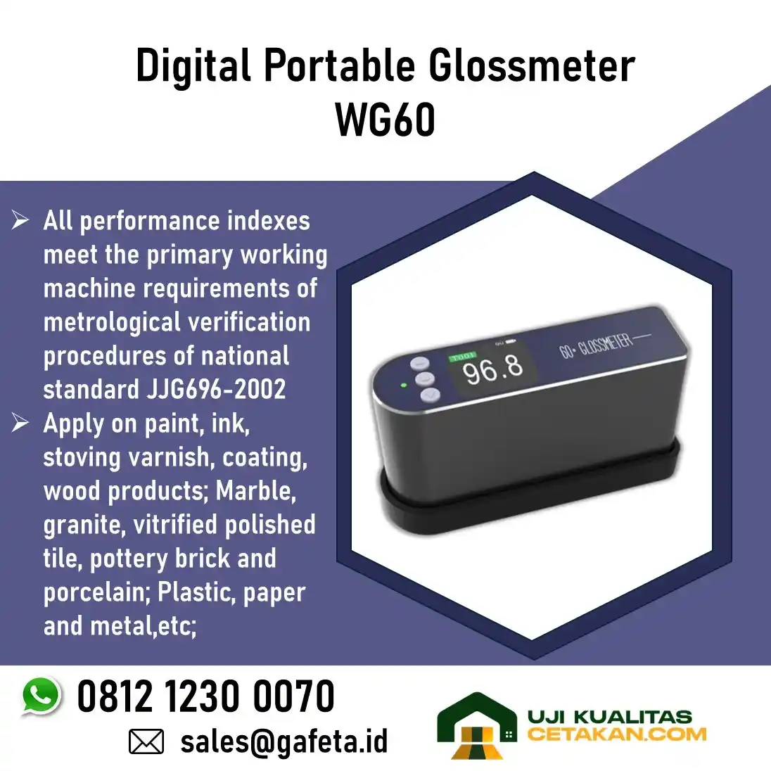 Jual Glossmeter Digital Portable WG60 - Uji Kilap Hasil Cetak, Finishing, dll.